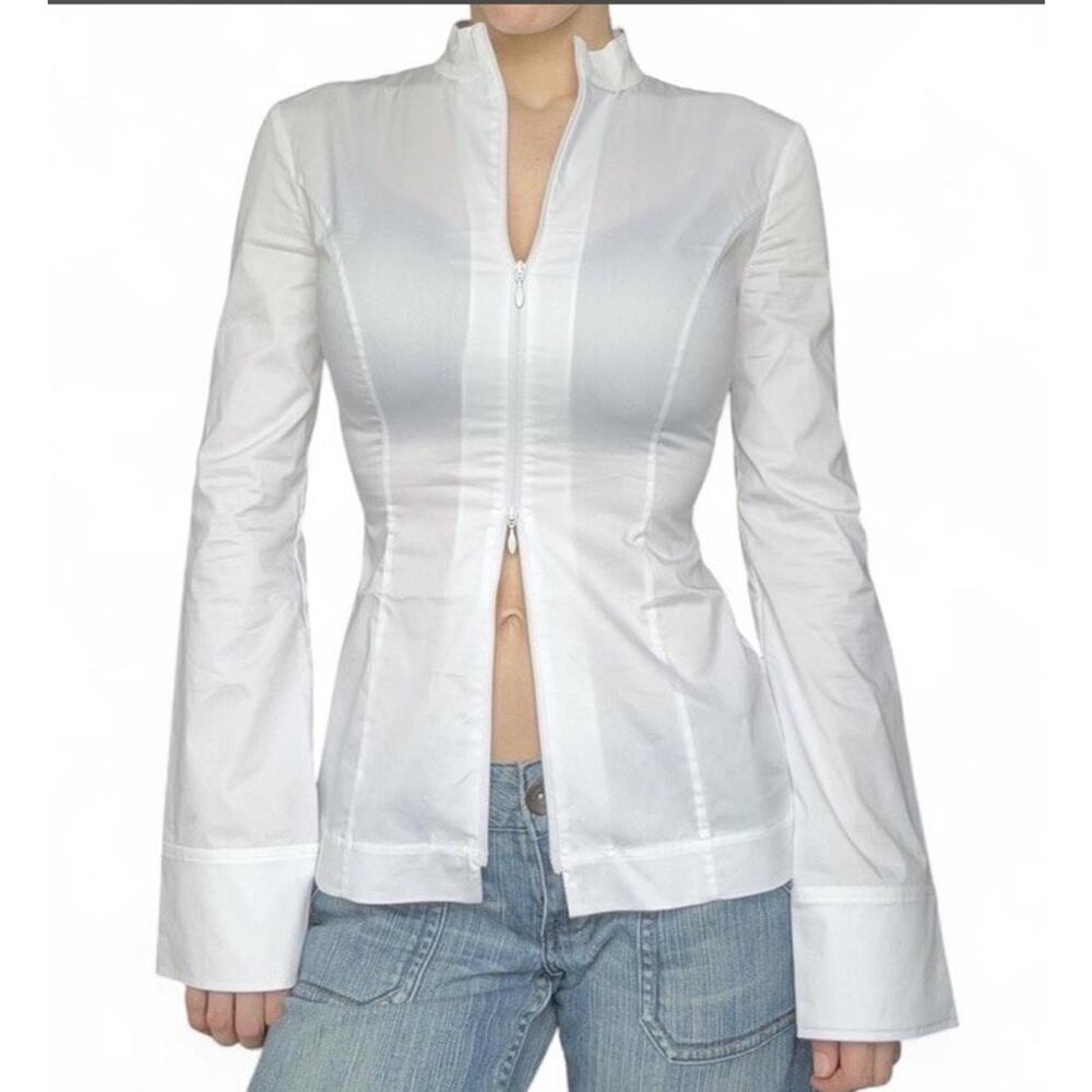 Khy Kylie Jenner NWT Women’s White Poplin Double Zipper Long Sleeve Top Size S